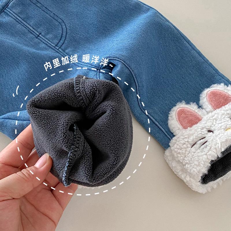Korean Baby Girls' Fleece-Lined Jeans (0-5 Years) - Trendy Winter Pants AK518