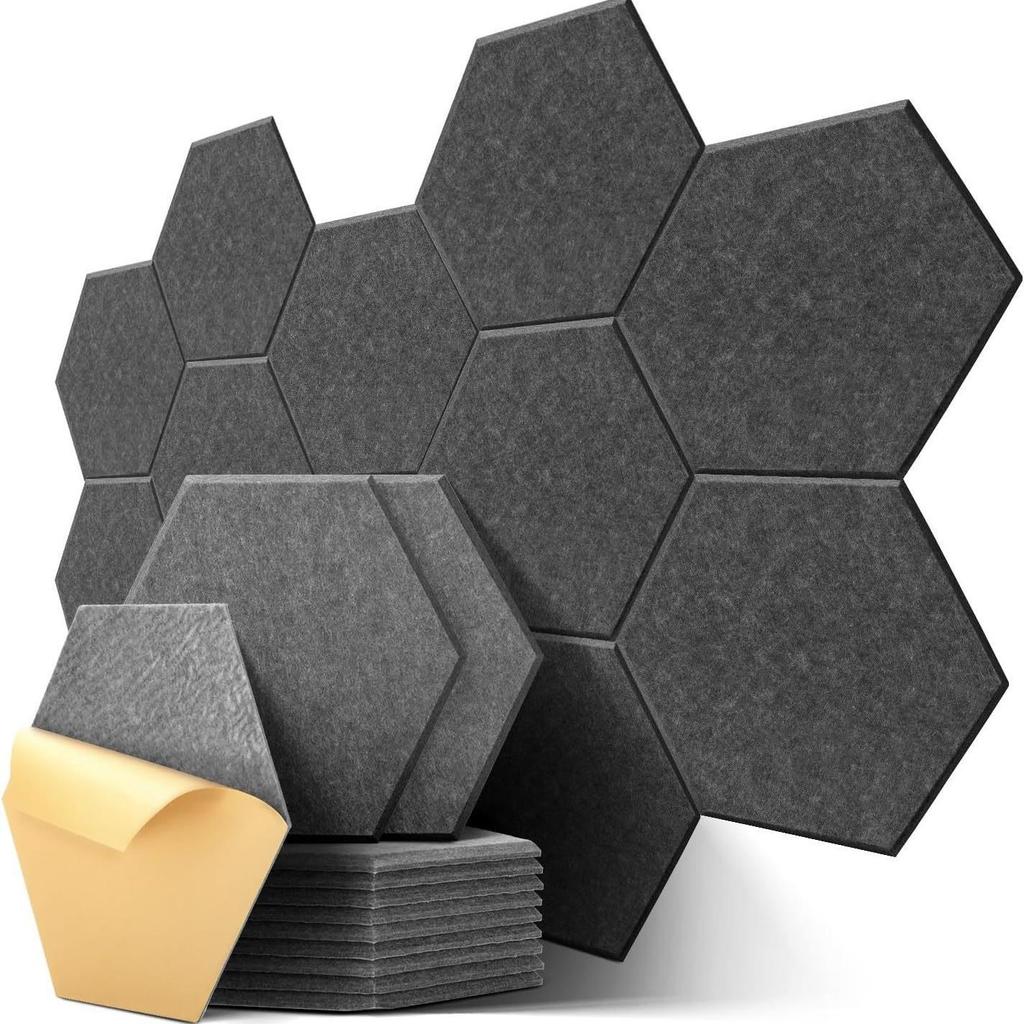12-Piece Hexagonal Polyester Fiber Sound-Absorbing Panels - Cork Board Alternative
