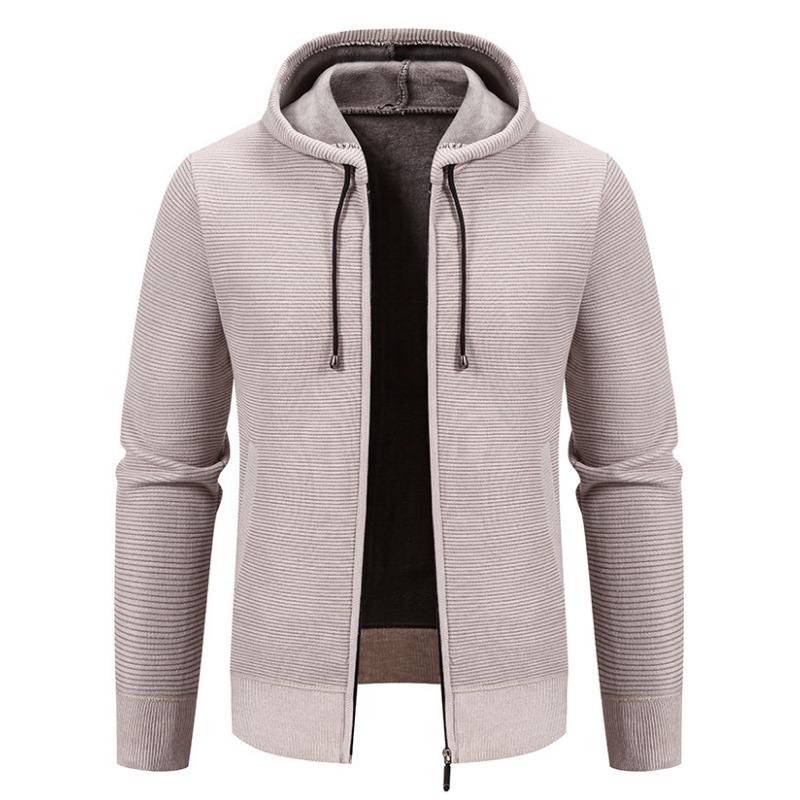Men S Solid Color Hooded Fleece Knit Cardigan Autumn Winter Casual Coat