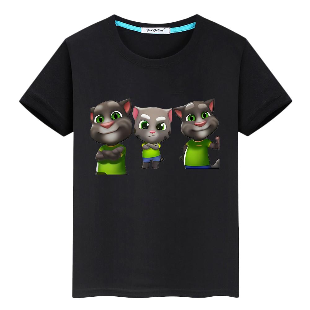 Kawaii Tops Talking tom cat Print t shirt for kids boy 10year anime Tees 100%Cotton Short pride tshirt y2k Christmas girl clothes