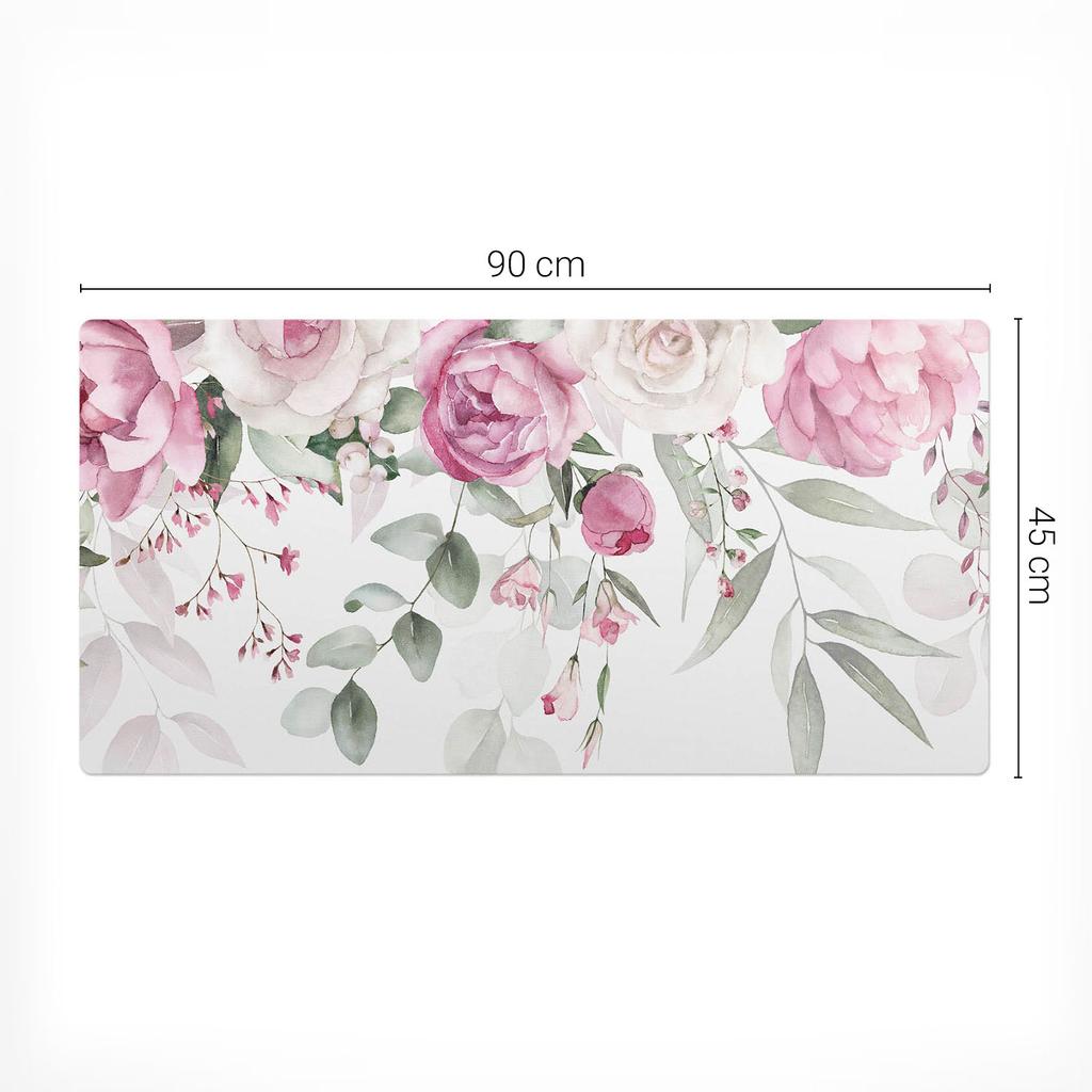 Modern Protective Keyboard Mat Pastel Flowers and Leaves 90X45 Cm