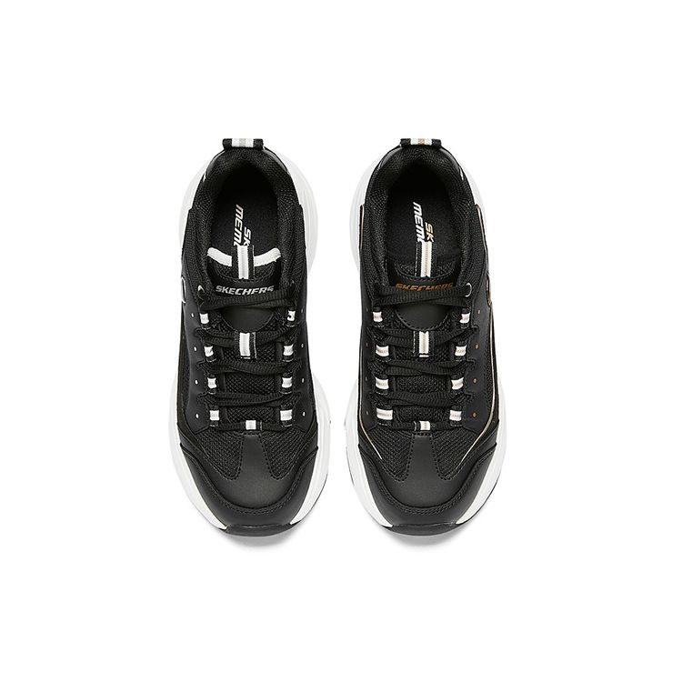 Skechers DLites Lace-Up Shock Absorbing Durable Breathable Low-Top Running Shoes Women Sneaker Black Gold 8730056-BKGD