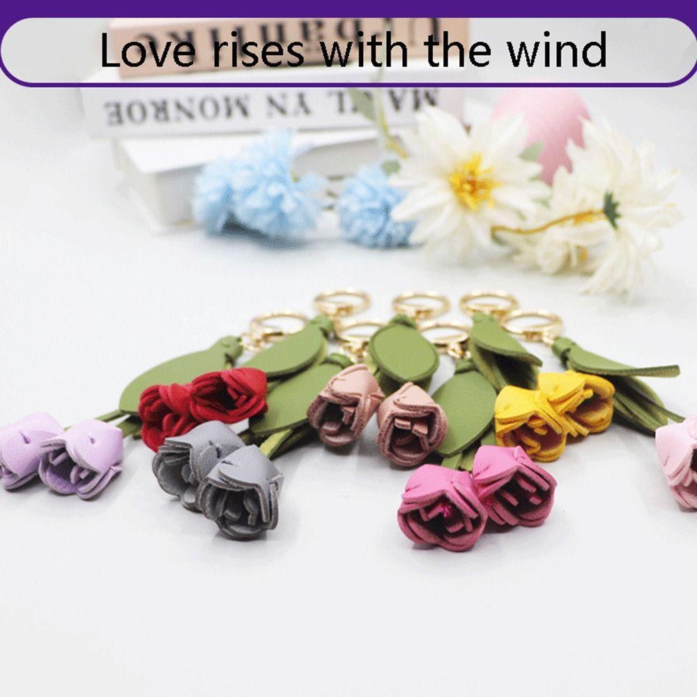 Car Decoration Tulip Flower Keychain Leather Keychain Pendant High Quality Bag Ornament  Gift Toys