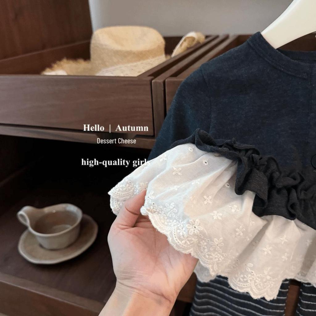 Girls' 2025 Korean-Style Lace Cardigan & Flared Pants Set - Autumn Fashion