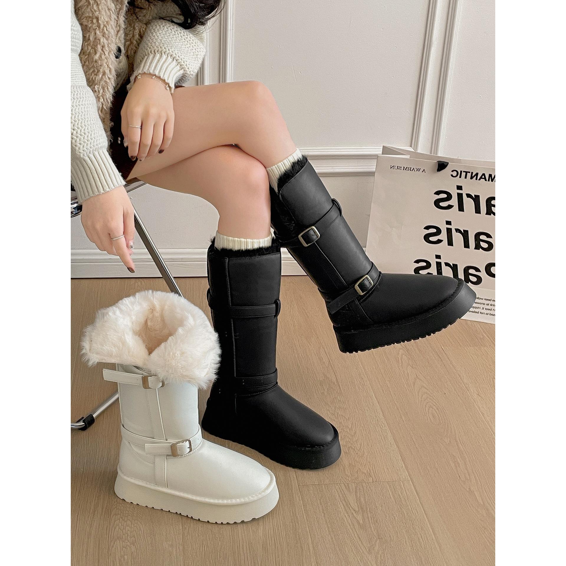 

White velvet thickened non-slip long tube thick-soled snow boots women s winter wear thermal cotton shoes 40 білий
