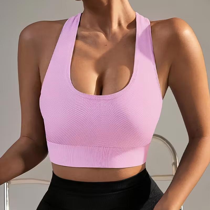 Women's Racerback Sports Bra, Seamless High Support Workout Bra, Wirefree Padded Gym Yoga Bra for Fitness Running