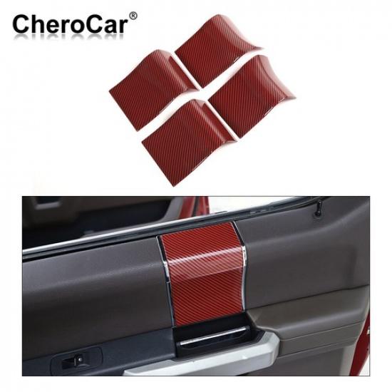 4pcs Inner Door Handle Panel Cover Trim For Ford F150 2015- Red Carbon Fiber