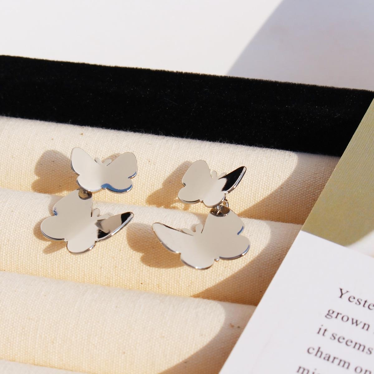 

Двойной диск танцевальные модные серьги ювелирные изделия ниша мода зеркало трехмерные серьги бабочки женские ежедневные пригородные серьги 163 белого золота