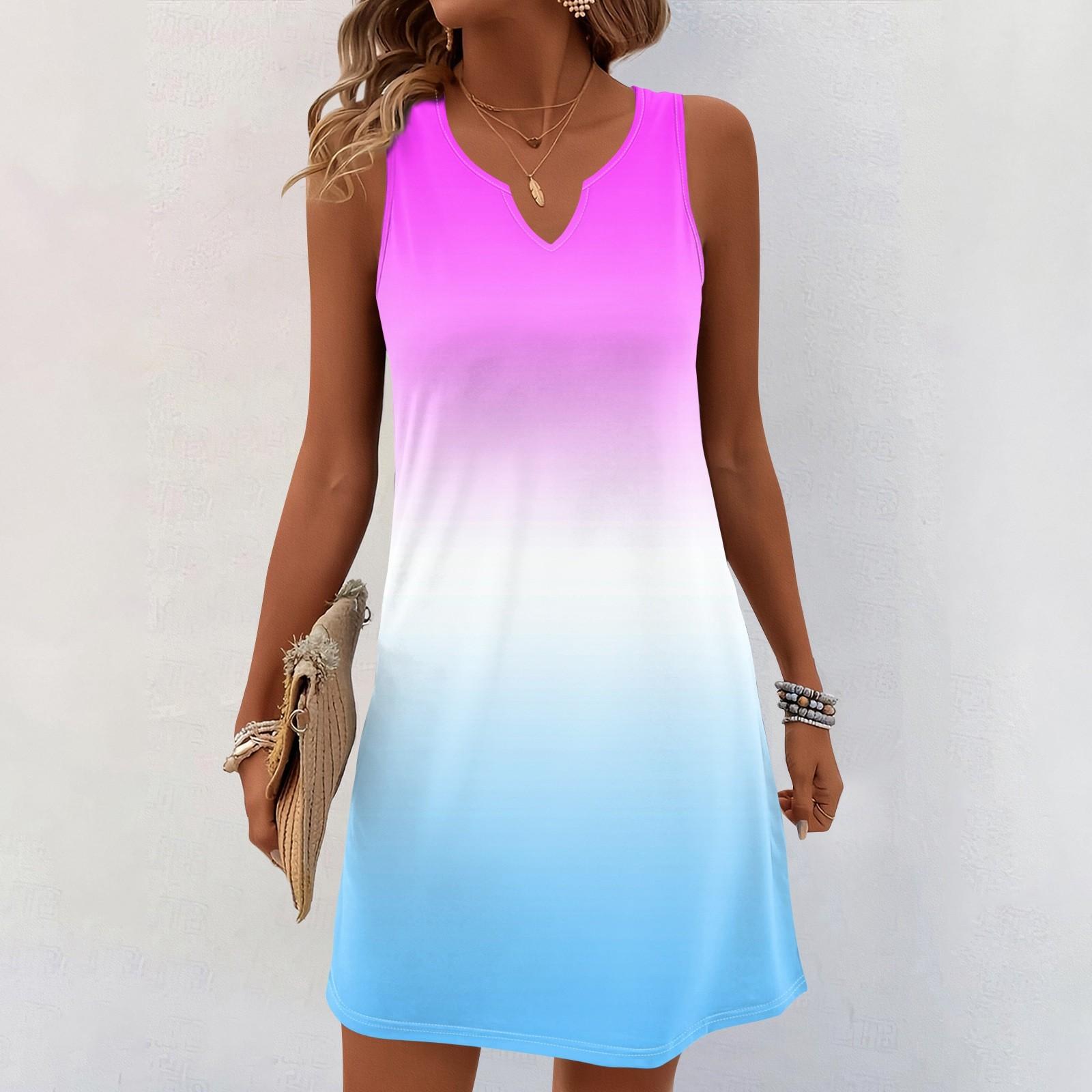 

Жіночі літні сукні з V-подібним вирізом і принтом без рукавів. Повсякденна сукня XL