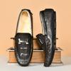 Winter warm velvet beanie shoes crocodile pattern lazy driving shoes British casual men's leather shoes genuine leather cowhide cotton shoes
