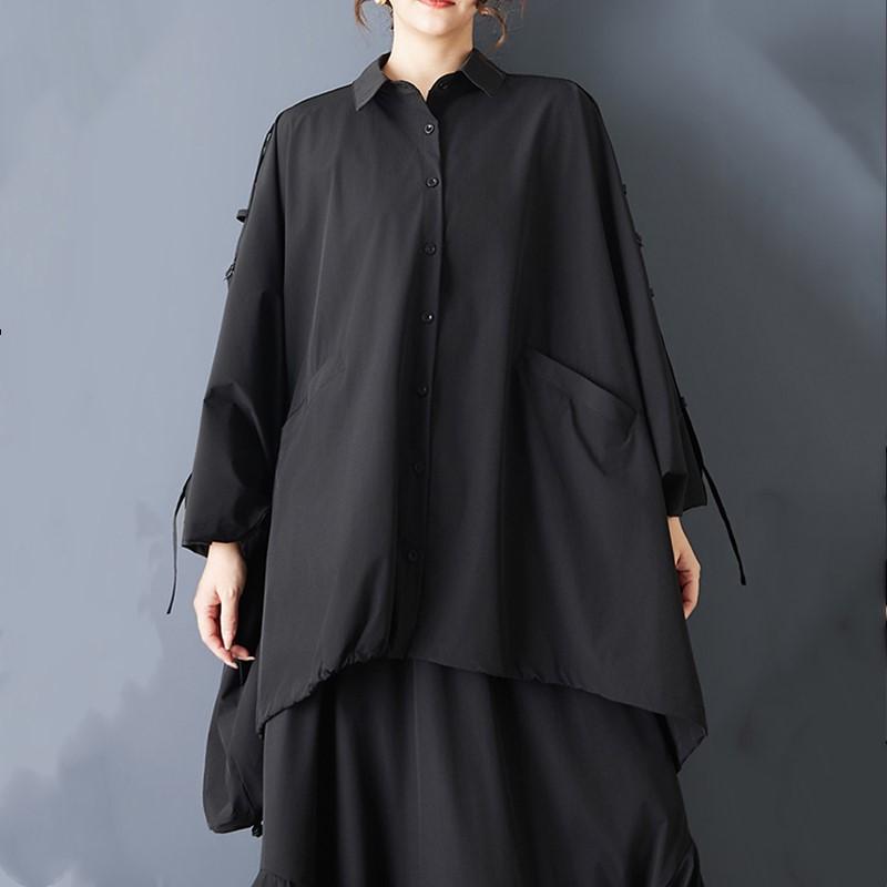 Dlouhý rukáv Oversized Černé Vintage košile & halenky pro halenku Ležérní volné jarní letní podzimní topy dámské košile na knoflíky