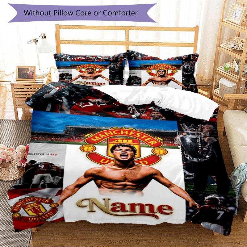 Messi Custom Manchester Name Personalized Name Bedding Set,Light Bed Linen for Dorm Home Decoration,Perfect Festival Gift for Boys,Fade Resistant Duve