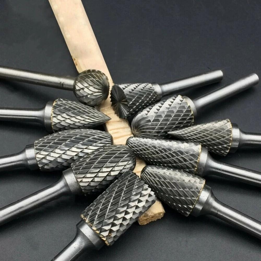 10pcs/set Hard Zinc Zinc Alloy Rotary File 6mm Shank Grinding Head Drill Bit  Aluminum Processing