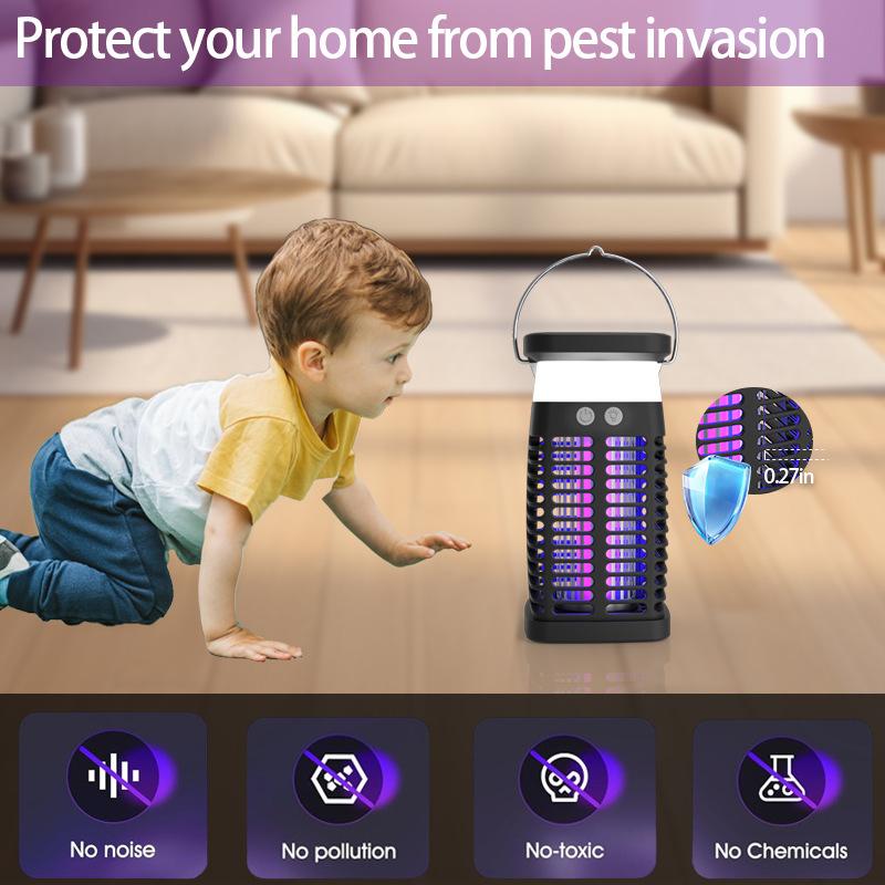 Lampă anti-țânțari cu energie solară, lampă UV, capcană pentru muște cu lumină violetă, lampă anti-țânțari cu șoc electric cu încărcare externă