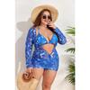 2025 Print 3 Piece Long Sleeve Smock Plus Size Push Up Bikini Women High Waist Big Swimsuit Beach Chubby Bathing Suit