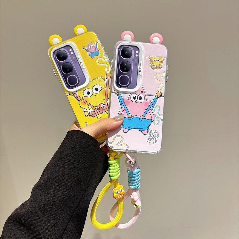 KEYSION Capa de Desenho Animado de Orelha Fofa para VIVO Y19S 4G com Cordão Silicone Macio+PC à Prova de Choque Capa Traseira para Celular para VIVO Y19S Pro