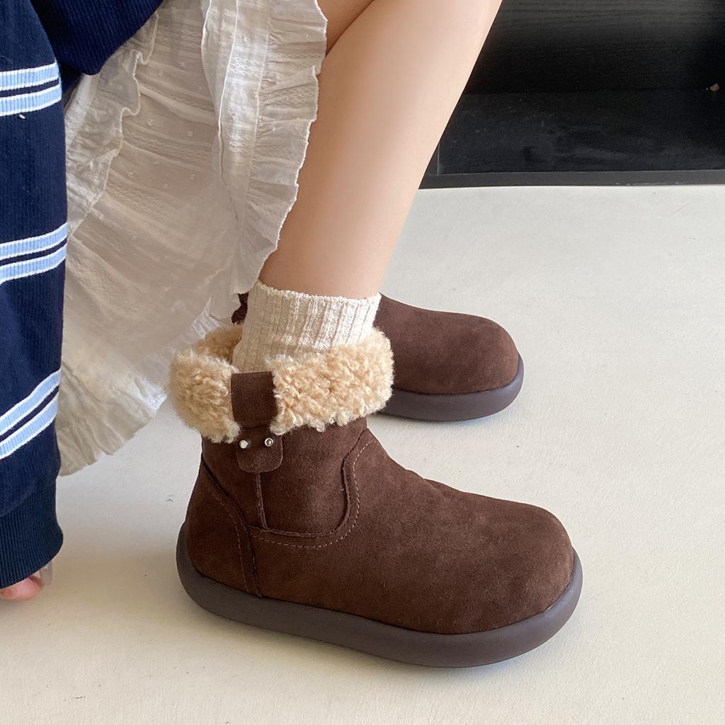 Snow boots women's winter new velvet thickened fur integrated lamb wool cotton shoes children's warm short boots