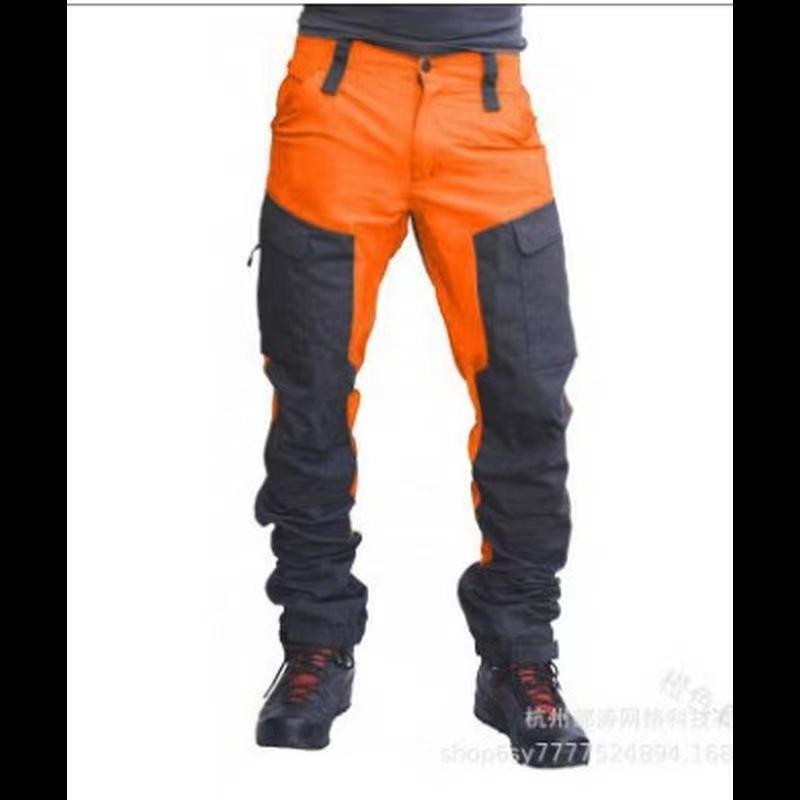Men's Slim-Fit Multi-Pocket Color-Block Motorcycle Trousers for Outdoor Sports K262