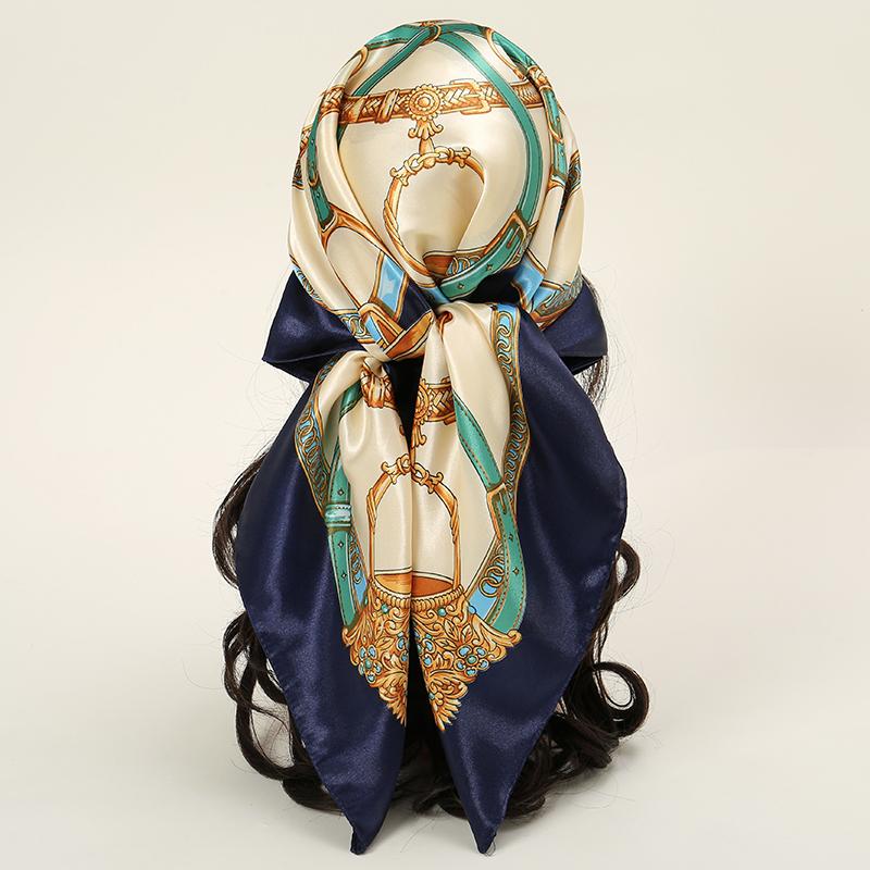 Satin Square Scarf Women Muslim Hijab Elegant  Print Silk Neckerchief Shawl Wraps Headband Handle Hair Accessories Bandana
