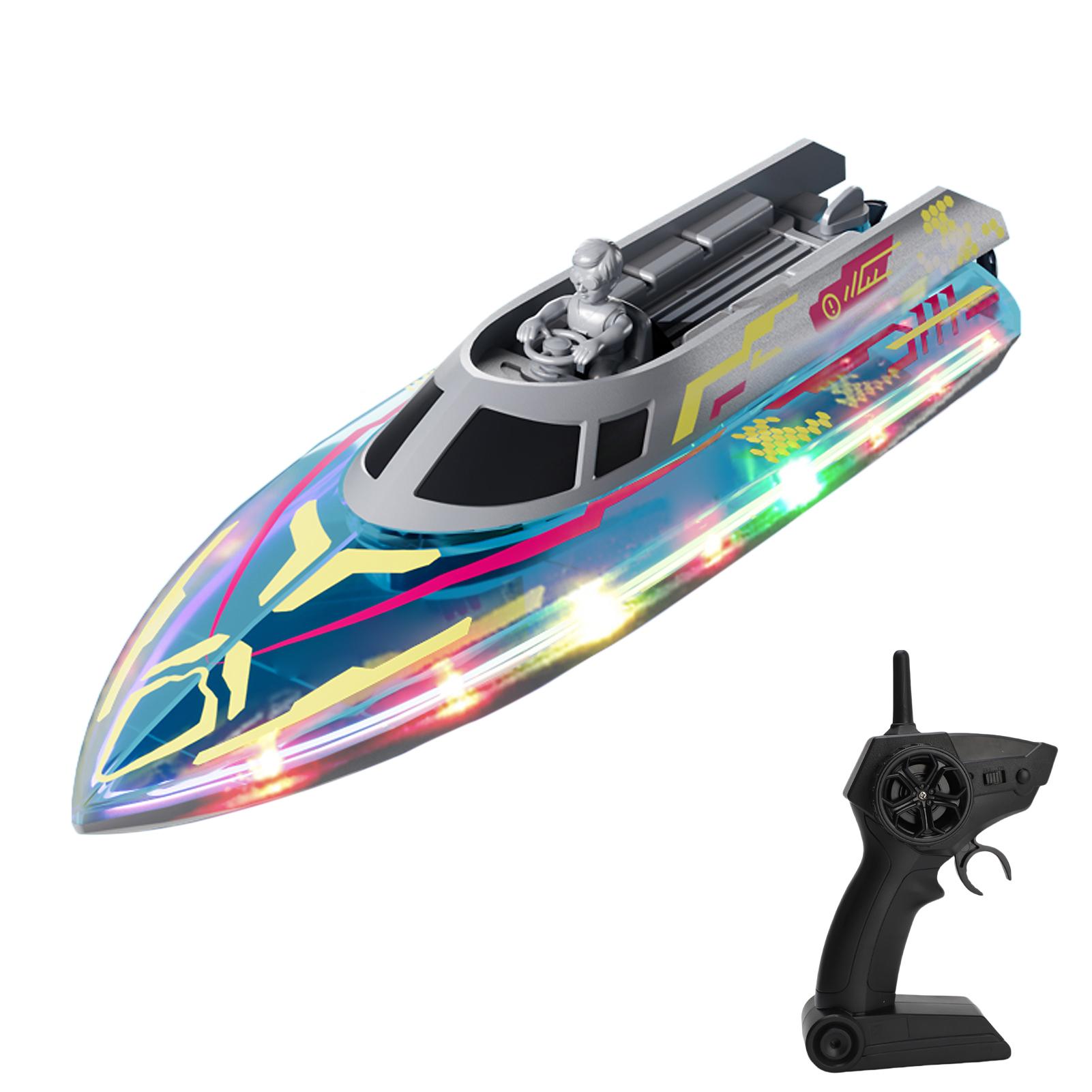 

Радиоуправляемая лодка для бассейнов и озер, игрушка скоростной катер 2.4G со светодиодной подсветкой, предупреждение о низком заряде батареи для