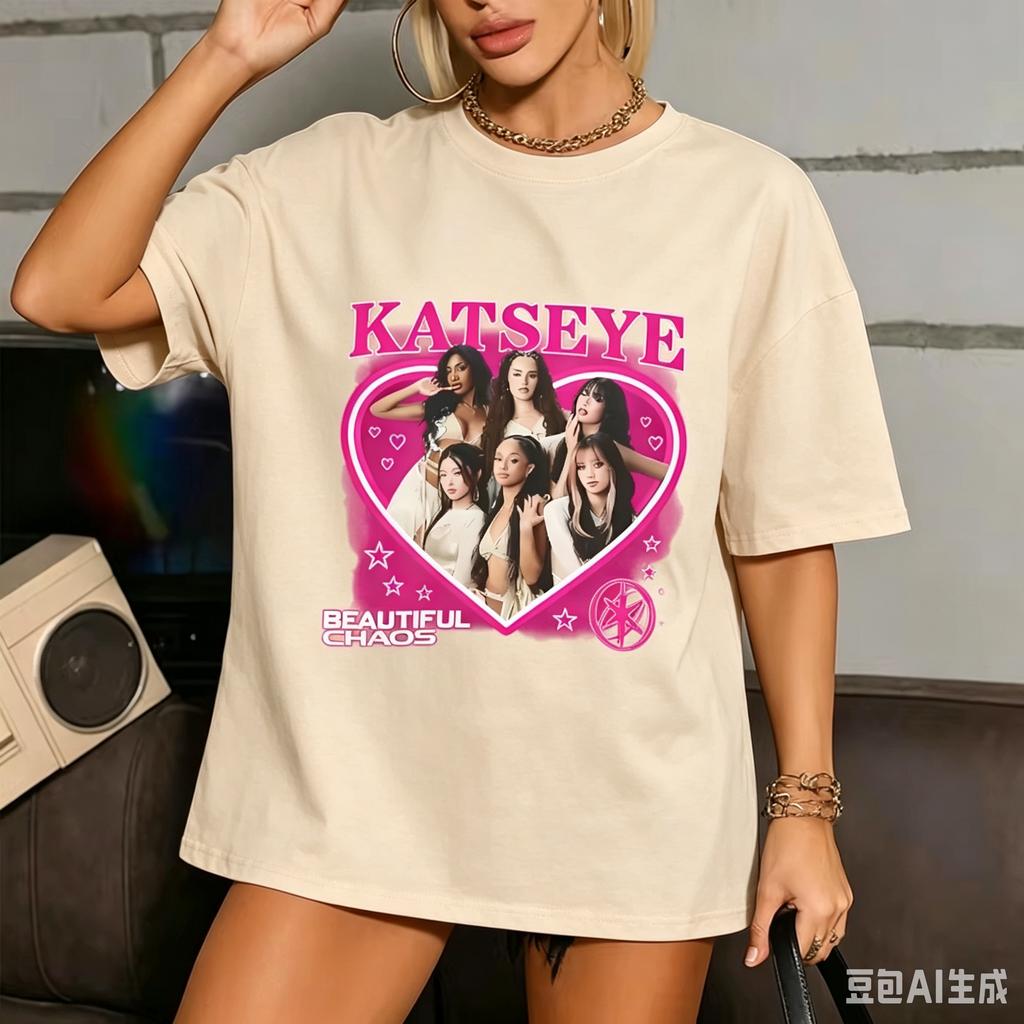 Hot Katseye Funny Print Tshirt Unisex Unisex Casual Graphic Tees Tops Unisex Oneck Short Sleeve T Shirt Gothic Y2k Tshirt Clothes