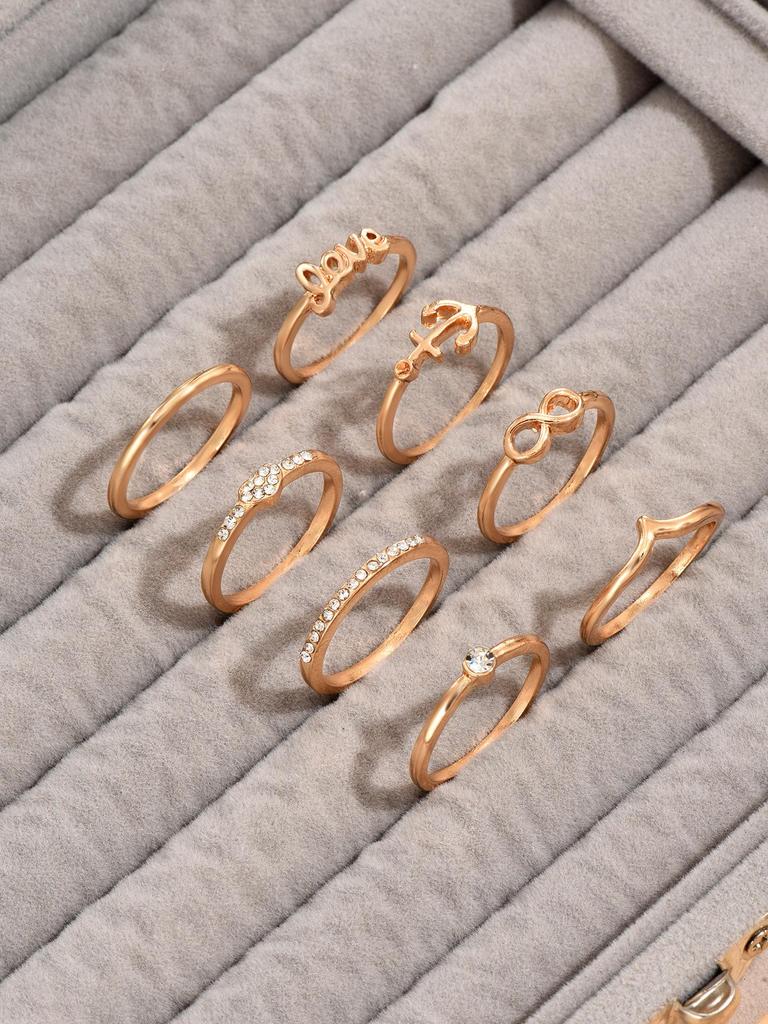 Vintage Ringset mit Lotus-Gelenkkrone und Tropfenform