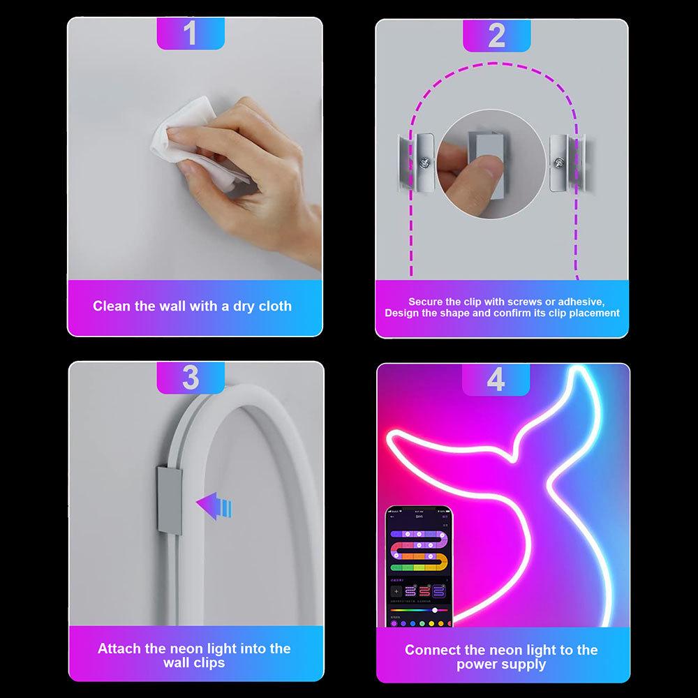 Waterproof RGB Neon Silicone LED Strip: DIY Shape, Bluetooth Sound, USB Powered - Perfect for Esports and Ambiance Lighting