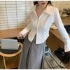 Elegant Women's White Irregular Zipper Shirt Long Sleeve Blouse Asymmetric Hem Slim Fit Short Casual Fashion Lapel Spring Autumn Tops