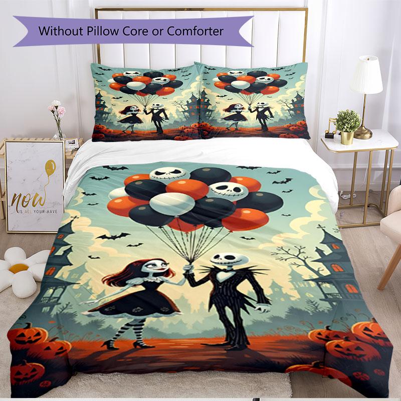 3pcs Duvet Cover Set (1*Duvet Cover + 2*Pillowcase, Without Core), The Nightmare Before Christmas Print Soft All‑Season Bedding Set, Home Bedroom Deco