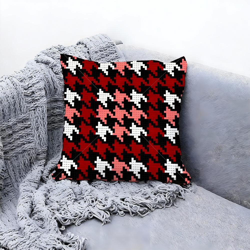 Chic Houndstooth Pattern Style Cushion Cover Premium Comfort Reversible Pillow Cove In One Design For Any Room & Car Interior