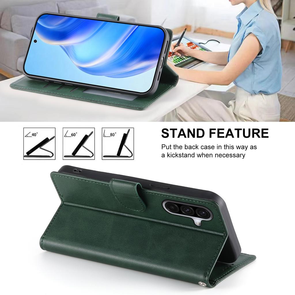 For Samsung Galaxy A36 5G Case Stand Wallet Calf Texture PU Leather Flip Phone Cover with Wrist Strap