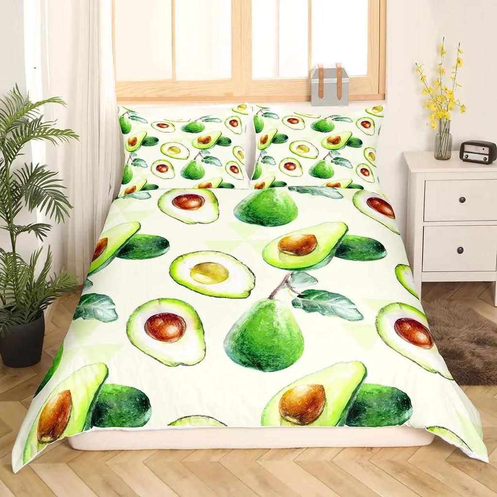 Avokado Dynetrekk sett for barn Kawaii Sengesett Cute Fruits Dynetrekk Twin Size Tropical Botanical Cartoon Quilt Cover