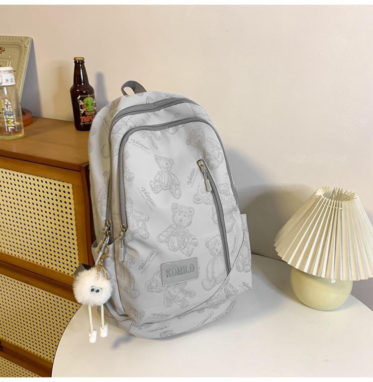 Schoolbag Printed Bear School Bag Girls High Value Simple Wind Light College Student Class Bag Travel Commuter Backpack