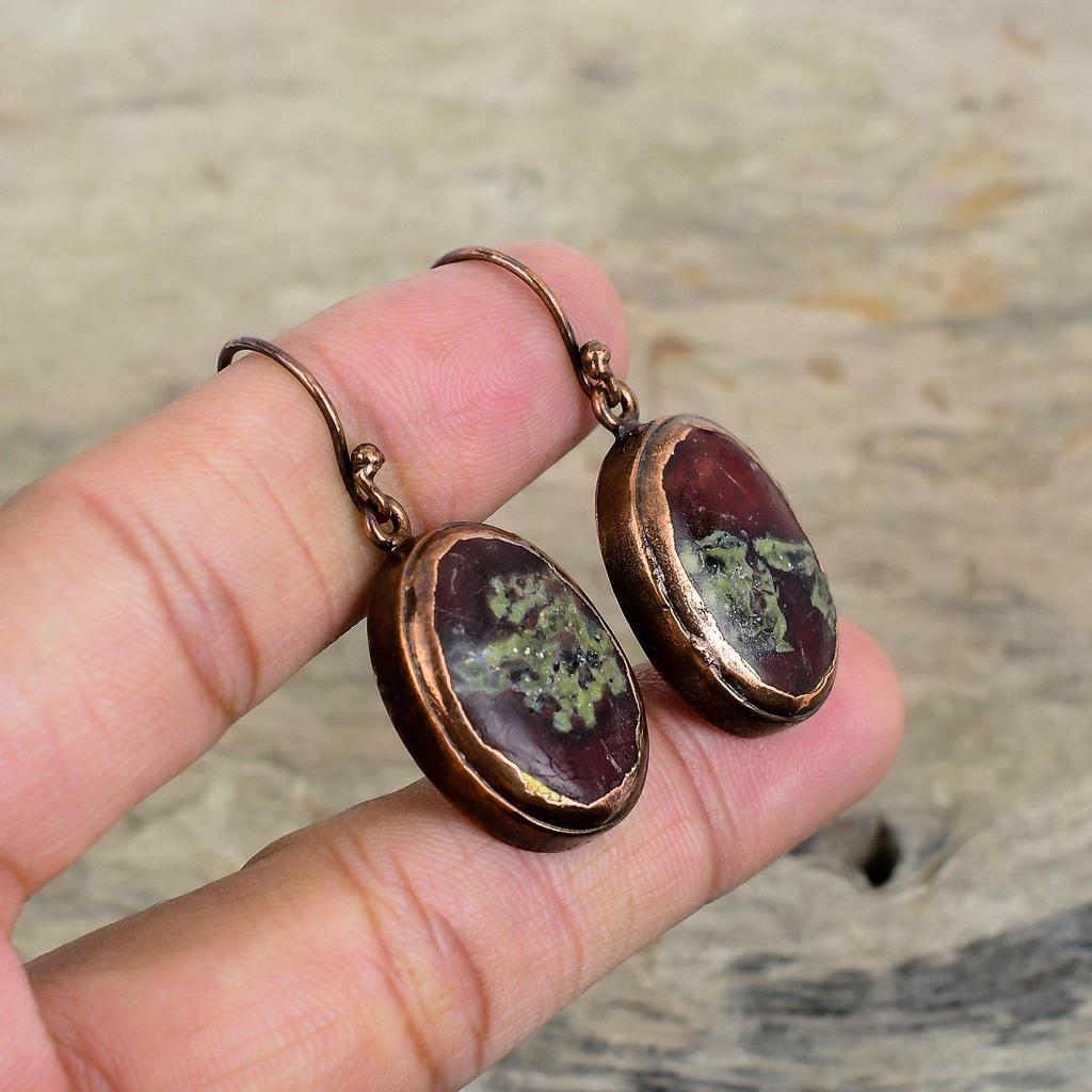 Drachenblutstein Ohrring Elektrogeformte Kupferohrringe Original Edelsteinschmuck Designer Ohrring Handgefertigter Kupferschmuck Jubiläumsgeschenke
