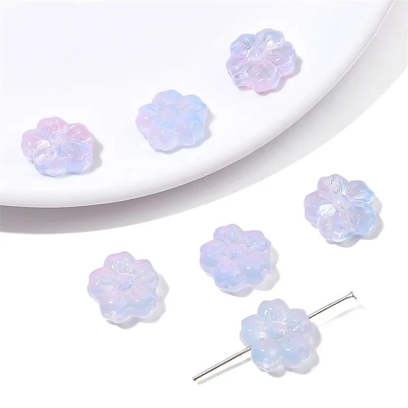 ZW40 10Pcs Transparent Fresh Feeling Gradient Exquisite Glass Beads Cherry Blossom Handmade DIY Bracelet Earrings Material