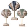 Summer Wooden Shell Ornament with Base Handmade Coastal Seashell Shape Figurine Beach Ocean Tabletop Centerpiece for Living Room Bathroom