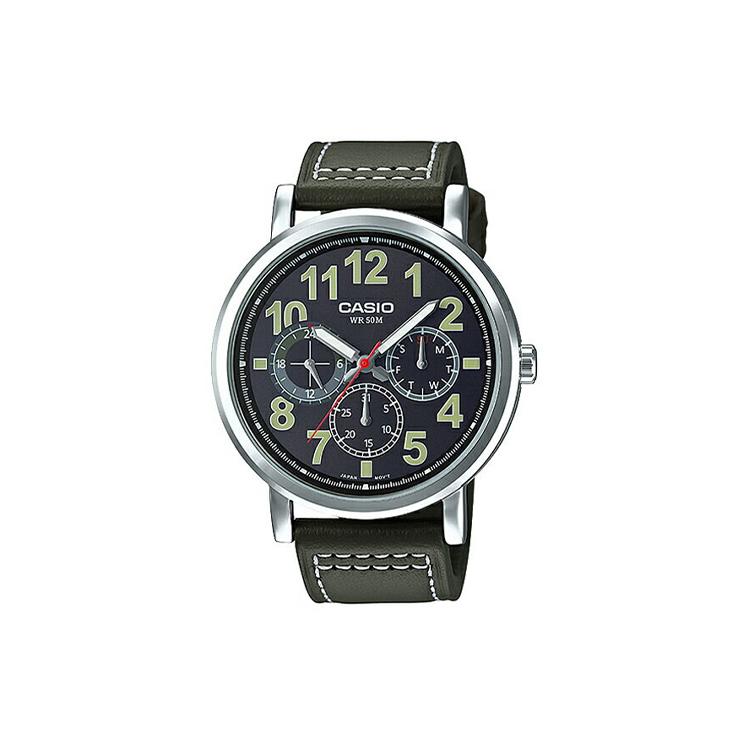 CASIO Men Standard Series 45mm Black Watch MTP-E309L-3A MTP-E309L-3A Army Green Strap