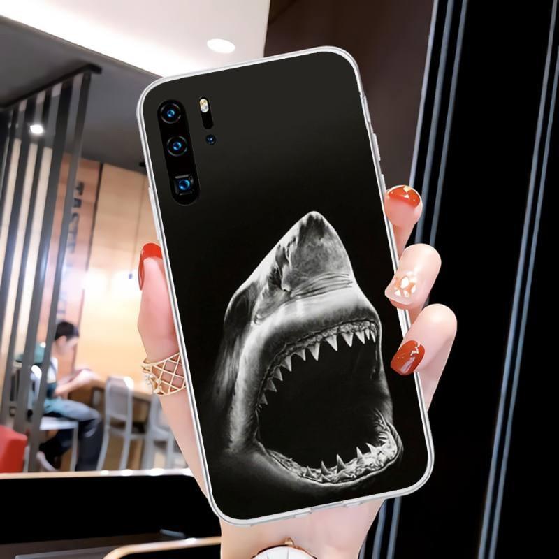 Cool Scary Shark Phone Case For Huawei P50 P40 P30 Pro Mate 40 30 Pro Nova 8 8i Y7P Honor Transparent Phone Cover