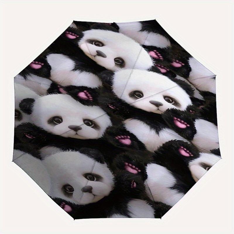 Panda Pattern Automatic Folding Umbrella 8 Ribs, Durable Iron Frame, Bright Color Pattern Compact Travel Umbrella, Suitable for Outdoor, Be