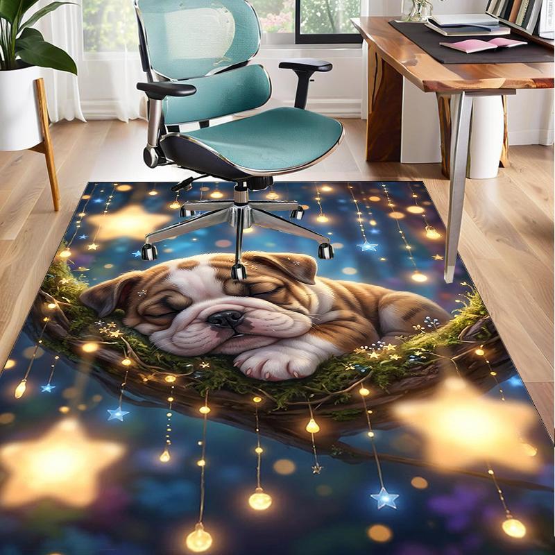 Cartoon Bulldog Stars Office Rug Chair Mat, Entryway Carpet, Suitable for Front Door, Bedroom, Living Room, Desk, Holiday Gift