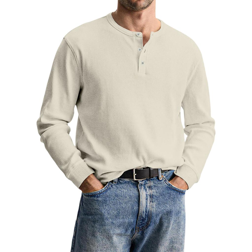 Men's Casual Knit Button-Up Long-Sleeve Shirt