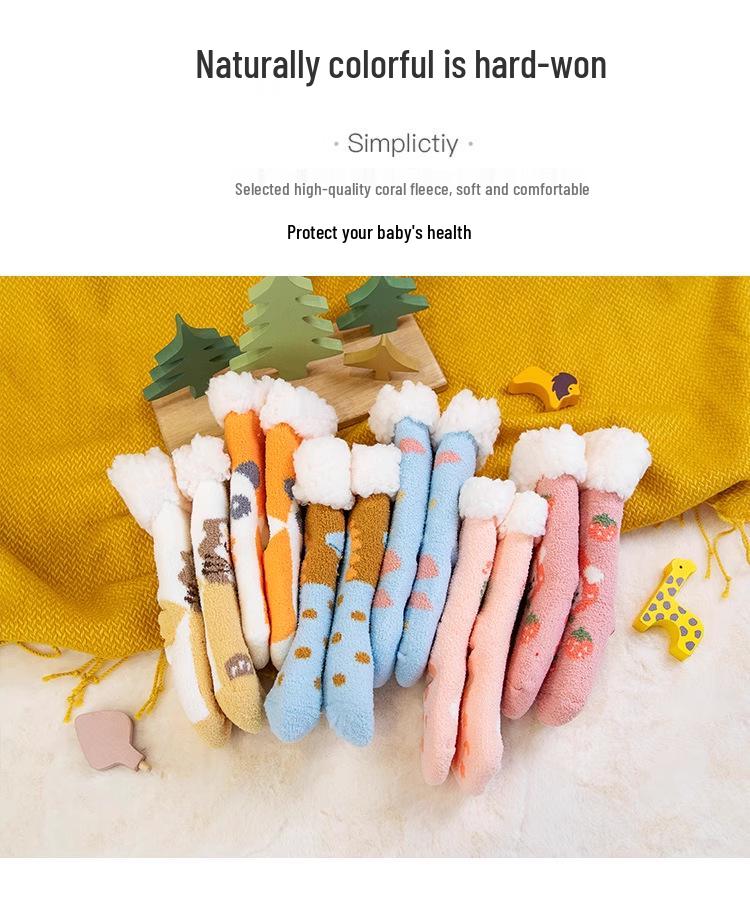 Non-Slip Fleece-Lined Baby Winter Socks - Thick, Warm, and Cozy Coral Floor Socks for Children