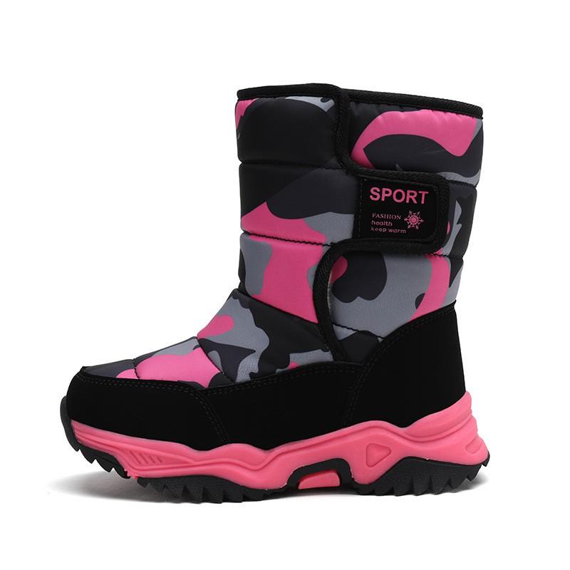 Kids Winter Warm Snow Boots Boys Girls - Camo Mid-Calf Waterproof Fleece-Lined Cotton Shoes