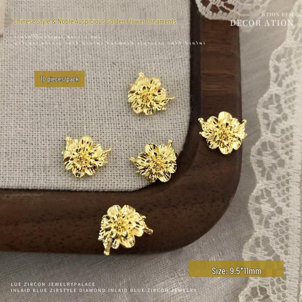 Ruyi Rich Golden Flower Nail Art Decorations: Chinese Style Jade Leaves & Golden Branches with Rhinestones