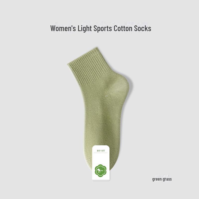 Women's Cotton Medium Tube Solid Color Sports Socks - Spring & Autumn, Boneless Design, Short Length.