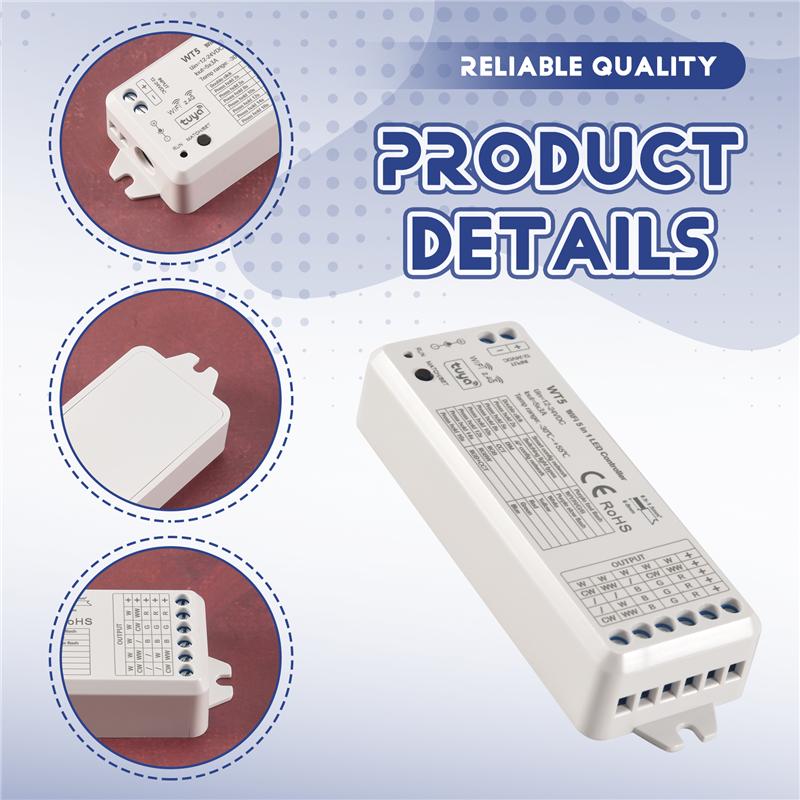 

AD23-Tuya LED Контроллер 5 в 1 Диммер CCT RGB RGBW RGBWW RGBCCT Лента Smart Life Wifi 2.4G RF Пульт дистанционного управления 12-24В WT5 белый