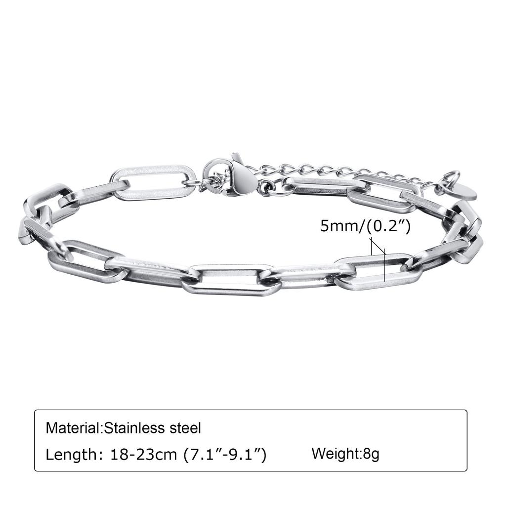 5mm Paperclip Chain Bracelets for Men Women,Waterproof Rectangle Stainless Steel Links Wristband,Trendy Zircon Gifts