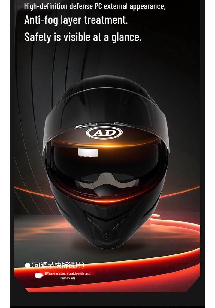 AD Unisex Full Face Motorcycle Helmet with LED Taillight, All-Season, 3C/DOT Certified, Flip-Up Design