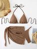 2026 Evropský a Americký Sexy Třídílný Bikini Plavky s Zavazováním za Krk Jednobarevné pro Ženy