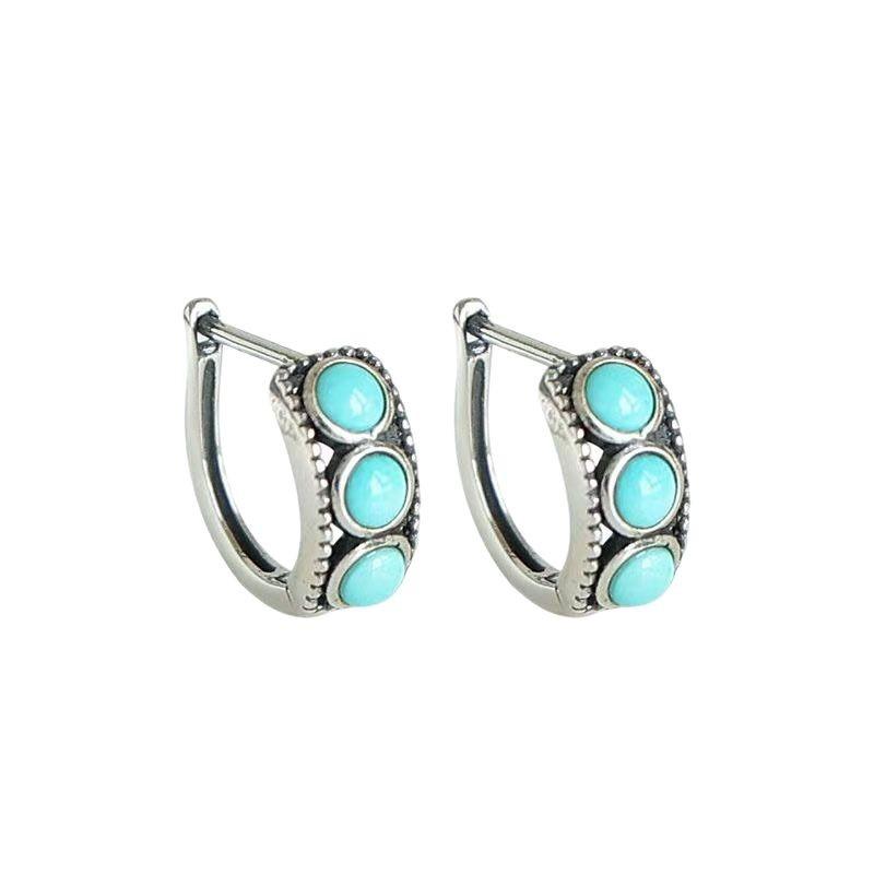 Imitation Natural Turquoise Traditional Ethnic Style Daily Basic Style Neutral Couple Niche Temperament Can Wear Ear Buckles